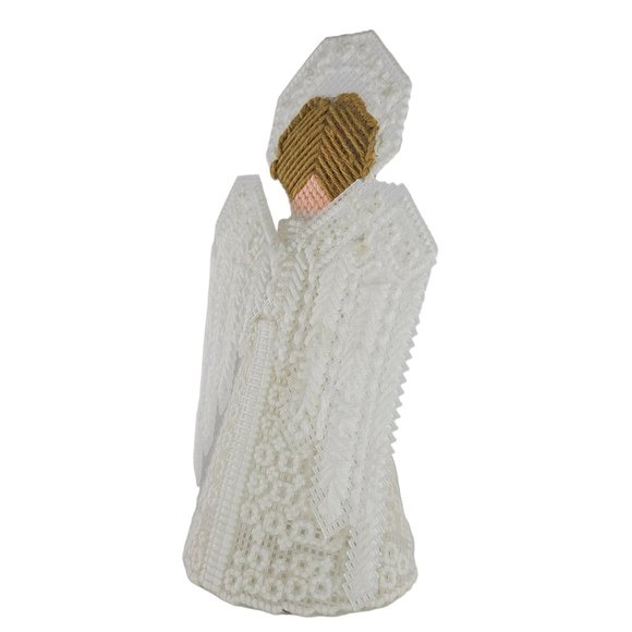 Christmas Tree Topper Angel Needlepoint Table Decor Handmade Pearls Vintage - Picture 4 of 8